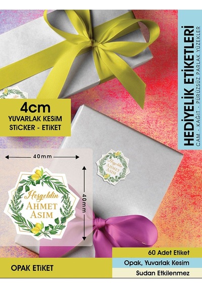 Limon Çiçekli Çelenk Modeli Ürünlerinize Özel 4 CM - 60 Adet Opak Sticker Renkli