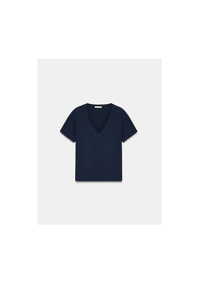 Dilvin 32847 Lyocell Karışımlı V Yaka T-shirt-k.lacivert-16457
