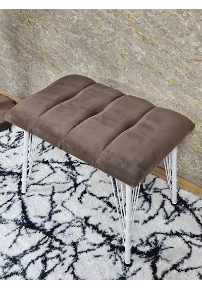 Zafir Metal Beyaz Tel Ayaklı 60 Cm Puf Bench - Puf - Bench - Oturak - Mutfak Oturağı - Antre Oturağı Kahverengi