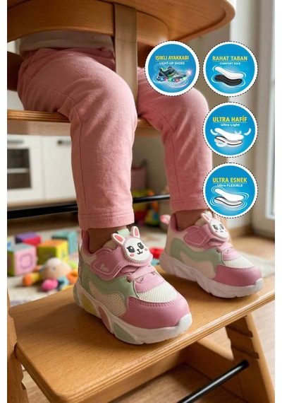 Cool Fuşya Cırtlı Işıklı Fileli Hafif Kız Bebek Spor Ayakkabı Luna B