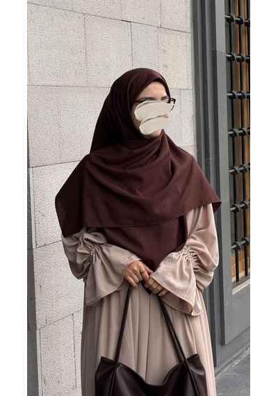 Qalortex Scarf Premium Jakarlı Hüma Büyük Boy Eşarp-acı Kahve indigo