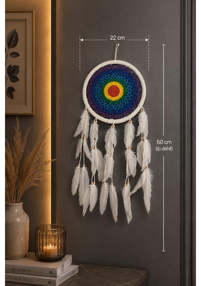 Led Işıklı Dream Catcher Düş Kapanı El Yapımı Bohem Duvar Süsü Renkli Mandala Dekor 22 Cm