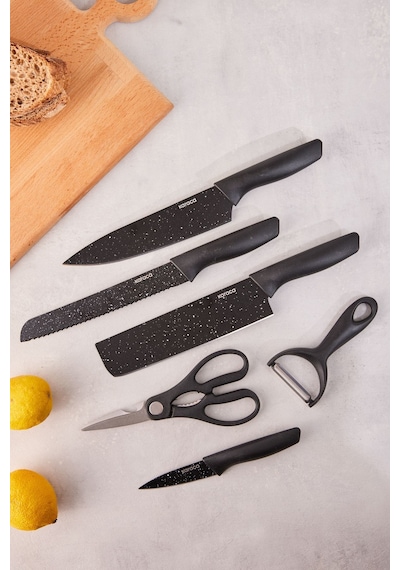 Karaca  Black Stone 6 Parça Makas ve Soyacaklı Bıçak Seti