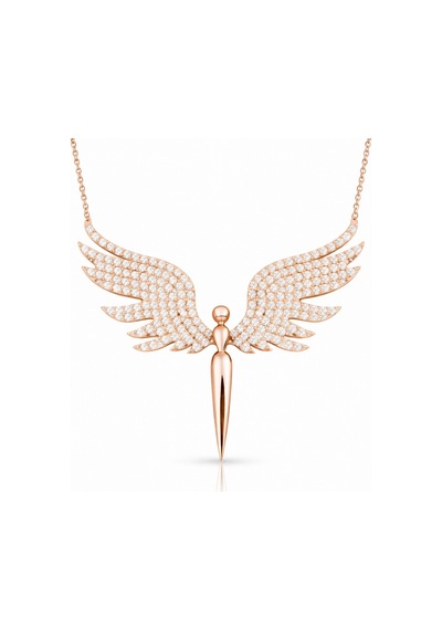 925 Ayar Gümüş Rose Altın Kaplama Kaplama Kaplama Mikail Meleği Kadın Kolye Rose Gold