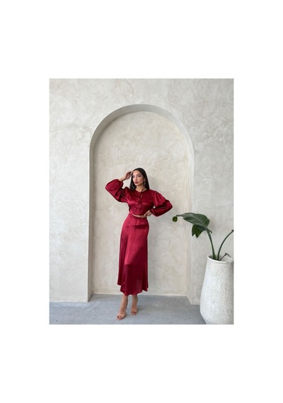 Verymoda Kraşlı Saten Önden Bağlamalı Bluz F1916 Bordo
