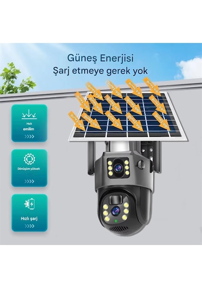 Mpıa Mika 3 Mp + 3 Mp Çift Lens Solar Güneş Enerjili Tf Kart Girişli 4g Simkart Desteli İp Güvenlik Kamerası