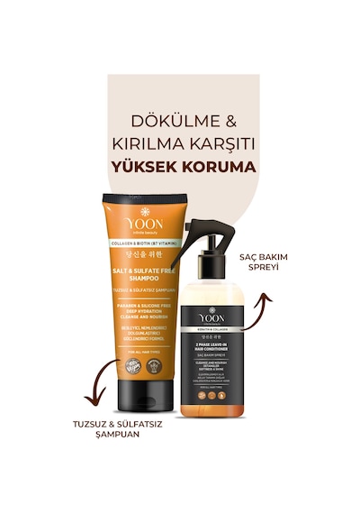 Yoon Vegan Tuzsuz Şampuan & Saç Bakım Spreyi 250 ML Keratin, Kolajen 2'li Besleyici Set
