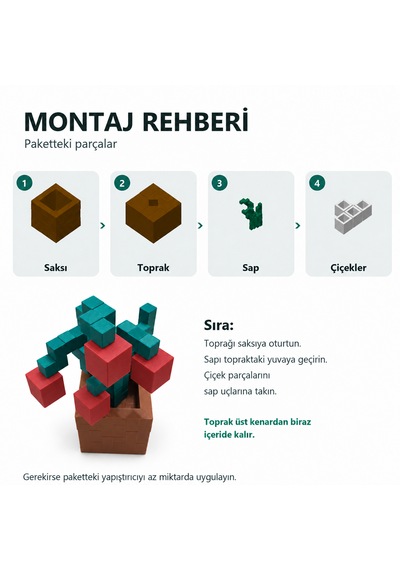 Piksel İnci Çiçeği Biblo - 3d Baskı, Minecraft Esintili Kırmızı