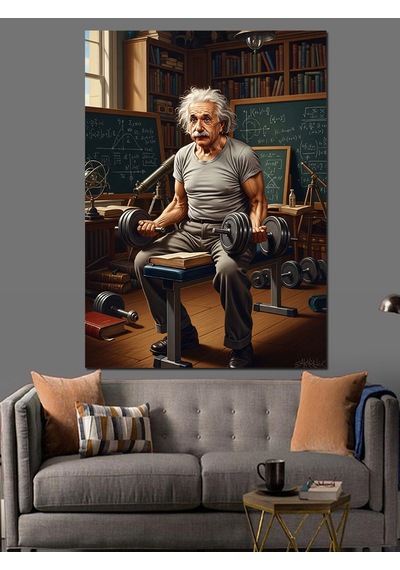 Ahşap Tablo Albert Einstein Spor Yaparken, Yiyecek Ve İçecek Tabloları