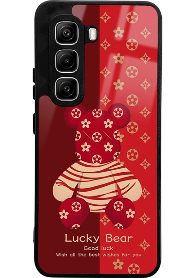 İnfinix Hot 50 Pro Uyumlu Red Lucky Bear Tasarımlı Glossy Telefon Kılıfı Çok Renkli