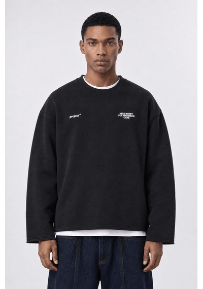 Respire Erkek Cake Baskılı Pis Dikiş Detaylı Oversize Sweatshirt Siyah