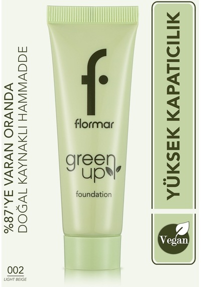 Flormar Yarı Mat Bitişli Su Bazlı Vegan Fondöten - Green Up Foundation - 002 LIGHT BEIGE - 4251903322218