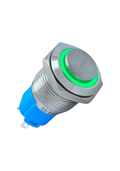 E20 16mm Metal Buton Kalıcılı 12-24v Yeşil Led 1no/1nc