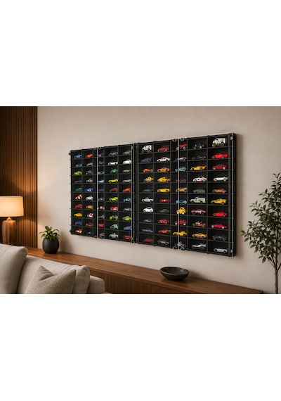 Pleksi Kapak 1/64 Hotwheels, Matchbox Uyumlu Oyuncak Hobi 100lü Araba Rafı Ceviz