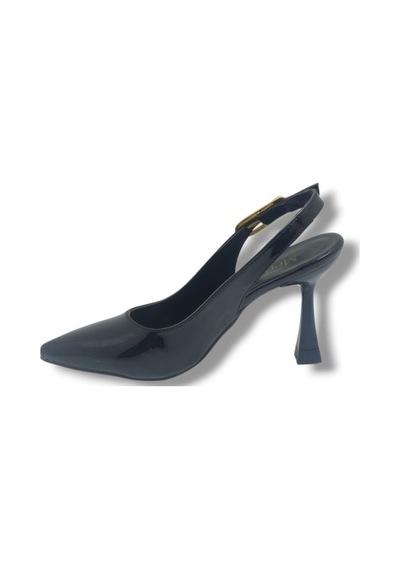 Mengi 692-26 Rugan Deri Arkası Açık İnce Topuk Kadın Stiletto 8,5cm Siyah
