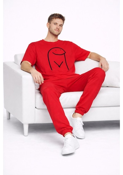 Sevgili Kombini Çift Tişört Oversize Unisex Matching Couple Minim Kırmızı