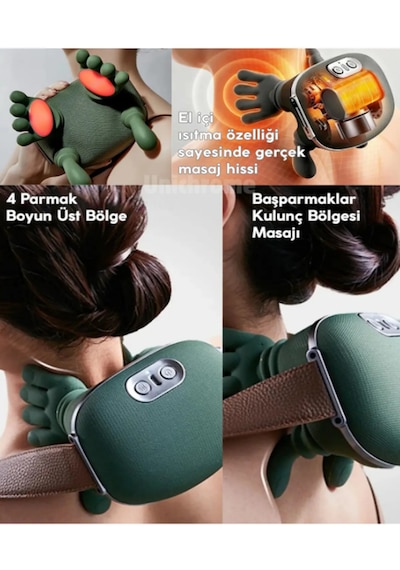 N71 Parmak Masaj Cihazı Yoğuran El Hissi Sunan Isıtmalı Masaj Aleti Taşınabilir,şarjlı Boyun,sırt,omuz,bacak Koyu Gri - Yeşil
