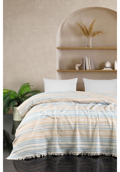 Tek Kişilik Pike 170x210 Derya Model Bej - Mavi