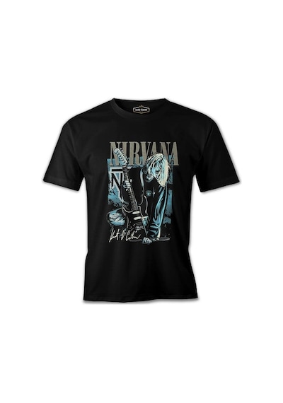 Nirvana - Kurt Cobain With The Guitar Siyah Erkek Tshirt 001