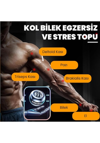 Upway Metal Gyro Ball El Bilek Egzersiz Topu Led Işıklı Kol Kuvvet Güç Topu Powerball
