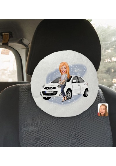 Kişiye Özel Plakalı Kadın Nissan Micra Karikatürlü Yuvarlak Araç