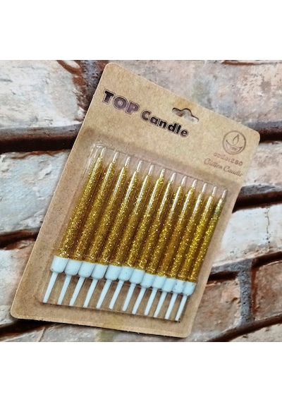 Gold Bırthday Candle Vıp Parlak Gold Metalik Simli Gold Pasta Mumu 12 Adet Gold Doğum Günü Mumu Renkli