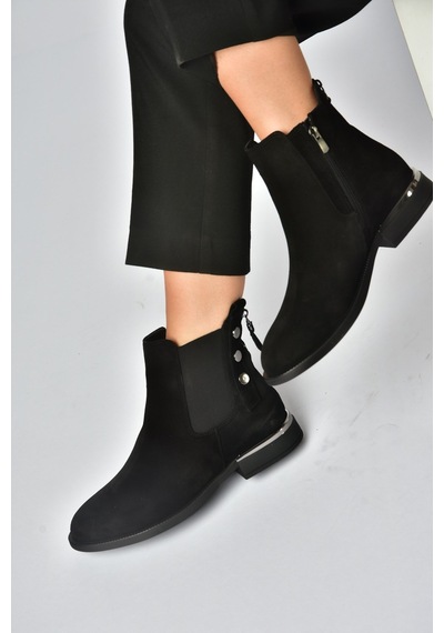 Fox Shoes Z555266661 Siyah Hakiki Deri Süet Kadın Bot