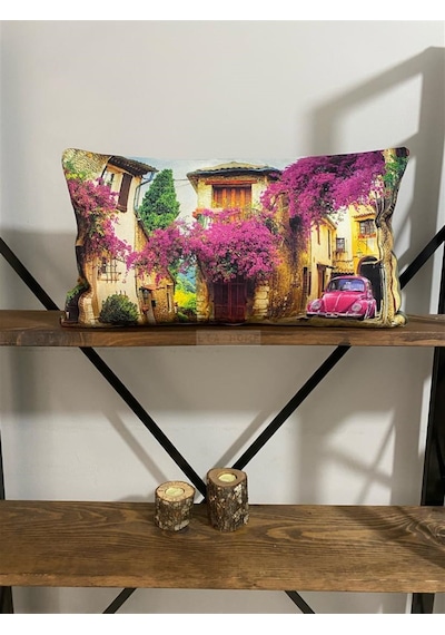Pembe Vosvos Baskılı Dekoratif Yastık Kılıfı 30 x 55 cm