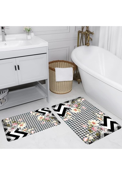 Rovigo Home Baskılı Kaymaz Taban 2 Li Banyo Paspas Takım Rvg5144-100X60-60X50 Çok Renkli
