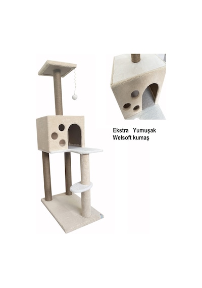 Nursoft Kedi Tırmalama ve Oyun Evi 120 CM