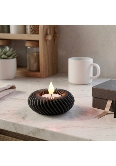 Modern Tasarım Led Tealight Yuvarlak Siyah Mumluk Dekoratif Masa Üstü Aksesuarı Siyah