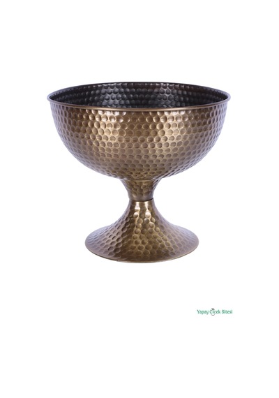 Yapay Çiçek Sitesi Metal Dekoratif Darbeli Vazo 22 Cm Bronz