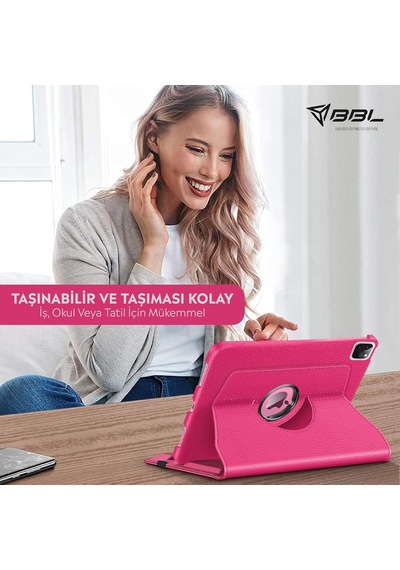 Apple Uyumlu İpad Yatay Ve Dikey Standlı 360 Derece Döner Tablet Kılıfı İpad Pro 4.nesil 11 Pembe