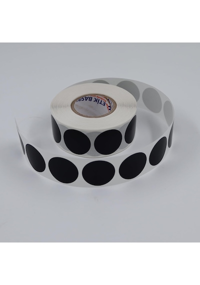 Pp Opak Daire Çap Etiketi Rulo Etiket, 30mm X 30mm Çap 1000 Adet, Yuvarlak Siyah Zemin Baskılı 1