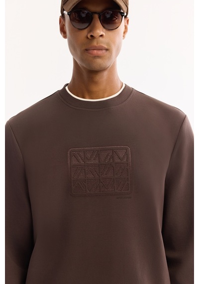 Avva Erkek Kahve Bisiklet Yaka Pamuklu Bi-stretch Baskılı Regular Fit Sweatshirt A52y1289