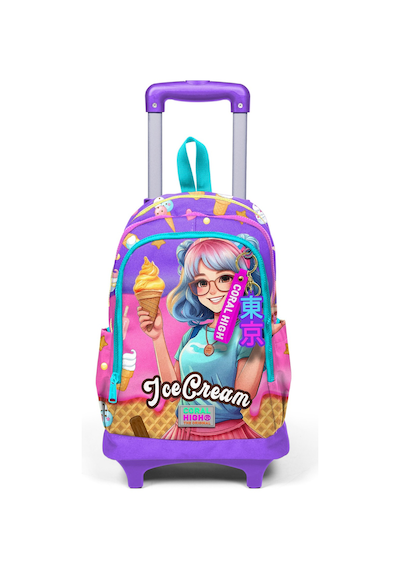 Coral High Kids Lila Turkuaz Dondurma Ve Anime Desenli Üç Bölmeli Çekçekli Okul Sırt Çantası 23973 Lila - Turkuaz