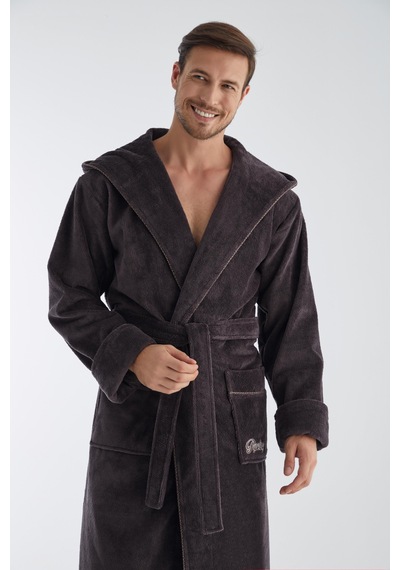 Racing Speed Nakış Triga Bukle Bambu Cotton Erkek Bornoz Kahve