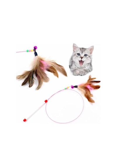 Çıngıraklı Renkli Boncuklu Ve Tüylü Kedi Oyun Oltası, 90 Cm Uzunluk, İnteraktif Ve Eğlenceli Kedi Oyuncak, Uzun