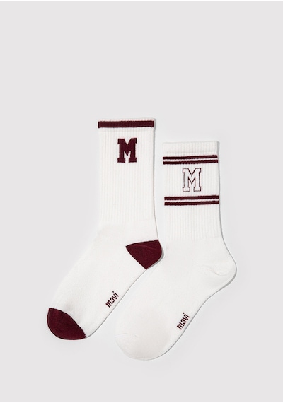 Mavi - 2li Mavi Logo Detaylı Soket Çorap 1913258-20814 Beyaz