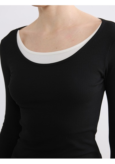 Lcwaıkıkı Classic Siyah U Yaka Fitilli Kadın Body