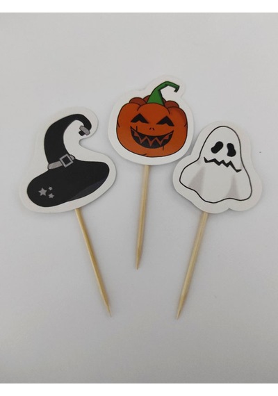 30 Adet Dekoratif Karışık Model Karton Hallowen Cadılar Bayramı Kürdanı 6,5 Cm