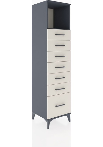 Hyperion Dolap Tek Raflı 7 Çekmeceli 44x44x182 Antrasit-aytaşı Antrasit