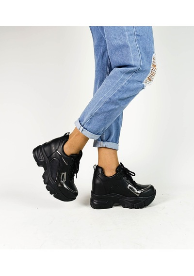 Gdt Ayakkabı Siyah Renk İçten Gizli Yüksek Bağcıklı Topuk Kadın Sneakers