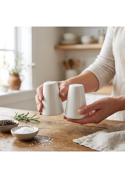 2'li Porselen Tuzluk Ve Karabiberlik Seti - Yumuşak Hatlı Minimalist Beyaz Sofra Baharatlık Takımı Ergonomik Masaüstü Tuzluk 5,7 X 7,9 Cm Çok Renkli