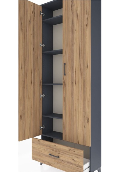 Arges Dolap 5 Raflı Tek Çekmeceli 2 Kapaklı 88x30x243 Antrasi... Antrasit