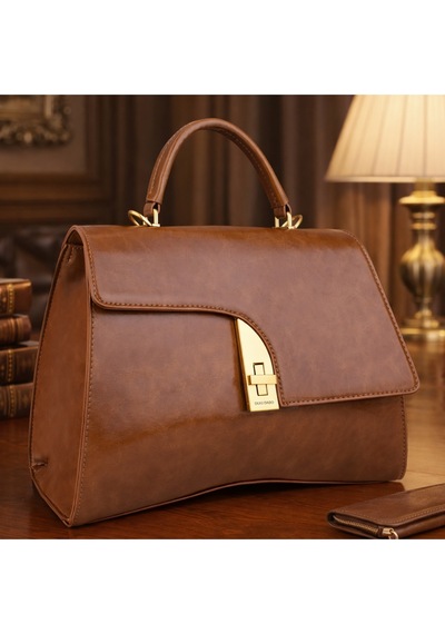 Dukidaso Kahverengi Modern Formlu Gold Detaylı Kadın El Çantası Kahverengi T8304 Kahve