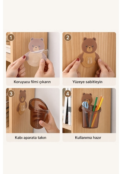 Ayıcık Desenli Kendinden Yapışkanlı Banyo Organizeri Diş Macunu Kalem Düzenleyici Kutu