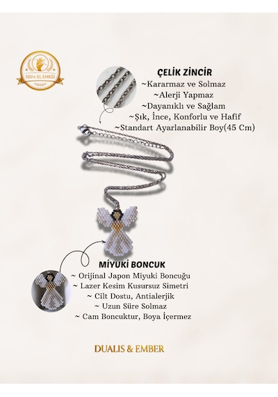 Miyuki Melek Figürlü Küpe Kolye Seti Gümüş + Altın