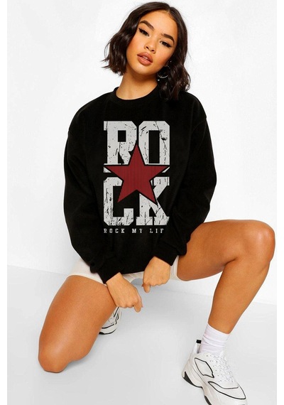 Tarzsokak Rock Oversize Siyah Sweatshirt Tarzsokak196