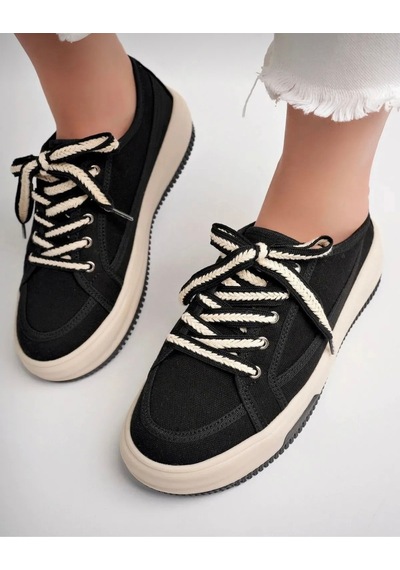 Yüksek Tabanlı Bez Sneaker Keten Siyah